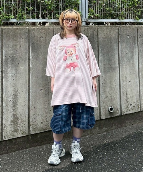 Candy Stripper（キャンディストリッパー）の「DOPE BUNNY BORDER BIG Tシャツ（Tシャツ/カットソー・レディース・ブラック/ブルー/ピンク・FREE）」の10枚目の写真