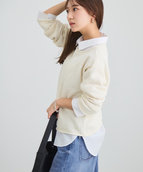 COHINA(コヒナ)の「ペーパーヤーンメッシュニット 【低身長・小柄女性】(ニット/セーター・レディース・ピンク/ベージュ/ホワイト・ONE SIZE)」の10枚目の写真