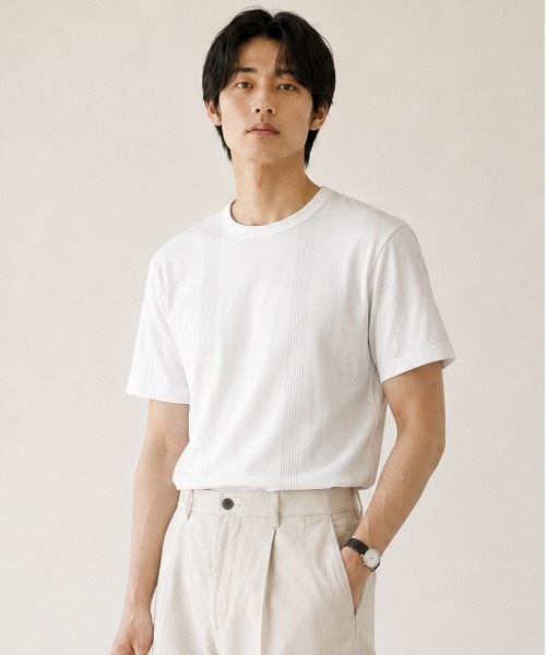 MILLER（ミラー）の「Robert P. Miller / パネルリブ半袖 / 109C（Tシャツ/カットソー・メンズ・ブラック系その他2/イエロー系その他/グレー系その他/チャコールグレー/ブルー/ブラック系その他/ホワイト系その他2/グレー/グレー系その他2/ミント/ホワイト系その他3/ブラウン/ホワイト・LARGE/X-LARGE/MEDIUM）」の2枚目の写真