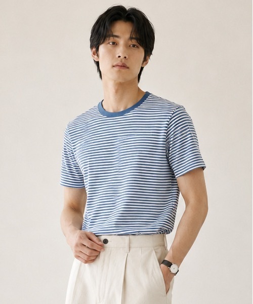 MILLER（ミラー）の「Robert P. Miller / パネルリブ半袖 / 109C（Tシャツ/カットソー・メンズ・ブラック系その他2/イエロー系その他/グレー系その他/チャコールグレー/ブルー/ブラック系その他/ホワイト系その他2/グレー/グレー系その他2/ミント/ホワイト系その他3/ブラウン/ホワイト・LARGE/X-LARGE/MEDIUM）」の3枚目の写真