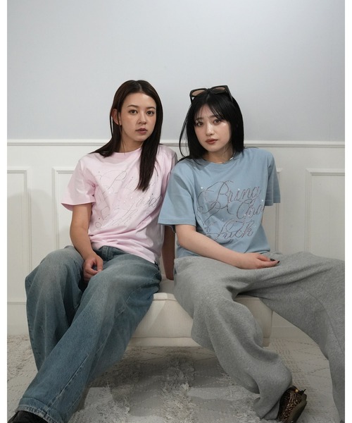 BGL(ビージーエル)の「BIG SCRIPT TEE / ラインストーン / キラキラ / 筆記体ロゴ / スクリプトロゴ / Y2K / ストリート 半袖Tシャツ(Tシャツ/カットソー・レディース・ホワイト×ピンク/ホワイト/ライトピンク/ブラック/ブルー・S/L/M)」の15枚目の写真