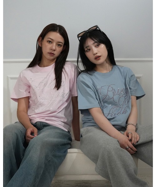 BGL(ビージーエル)の「BIG SCRIPT TEE / ラインストーン / キラキラ / 筆記体ロゴ / スクリプトロゴ / Y2K / ストリート 半袖Tシャツ(Tシャツ/カットソー・レディース・ホワイト×ピンク/ホワイト/ライトピンク/ブラック/ブルー・S/L/M)」の14枚目の写真