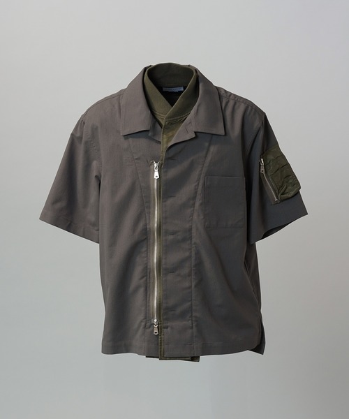 MAISON SPECIAL(メゾンスペシャル)の「《UNISEX》Layering MA-1 Docking Prime-Over Open Collar Short Sleeve Shirt/レイヤリングMA-1ドッキングプライムオーバーオープンカラーショートスリーブシャツ【MAISON SPECIAL/メゾンスペシャル】(シャツ/ブラウス・メンズ・ブラック/カーキ/チャコールグレー・0/1/2)」の17枚目の写真