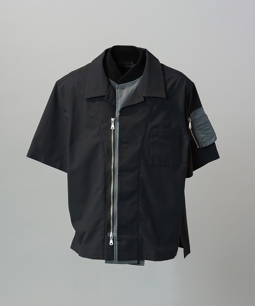 MAISON SPECIAL(メゾンスペシャル)の「《UNISEX》Layering MA-1 Docking Prime-Over Open Collar Short Sleeve Shirt/レイヤリングMA-1ドッキングプライムオーバーオープンカラーショートスリーブシャツ【MAISON SPECIAL/メゾンスペシャル】(シャツ/ブラウス・メンズ・ブラック/カーキ/チャコールグレー・0/1/2)」の19枚目の写真