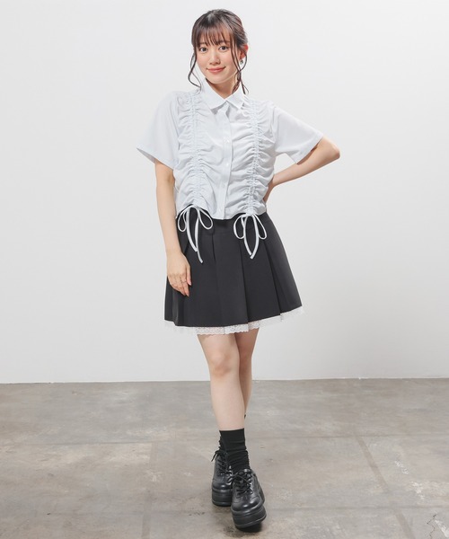 Honeys(ハニーズ)の「ドロストショート丈シャツ(シャツ/ブラウス・レディース・ホワイト×ネイビー/ホワイト×ブルー/サックスブルー/ブルー系その他3・L/M/S)」の8枚目の写真