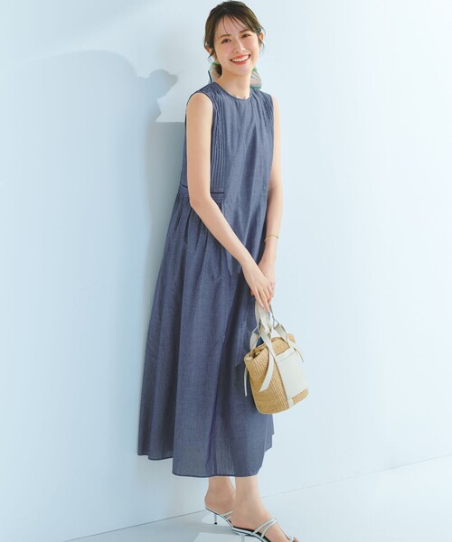 23区 L(ニジュウサンクオオキイサイズ)の「デニムローン ワンピース(ワンピース・レディース・グレー系/ネイビー系・44/46/48)」の3枚目の写真