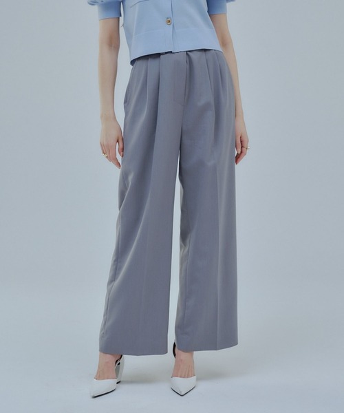 ORGUE(オルグ)の「Tuck wide pants/タックワイドパンツ(スラックス・レディース・ブラック/グレー・MEDIUM/SMALL)」の1枚目の写真