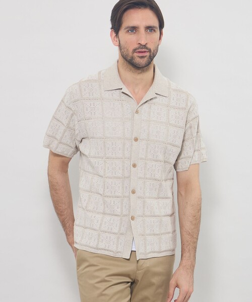 MACKINTOSH LONDON(マッキントッシュ ロンドン)の「【LEON掲載】オープンカラーアイレットニット(シャツ/ブラウス・メンズ・ブラック/ベージュ・M/L)」の2枚目の写真