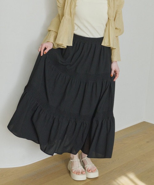 OLUN(オルン)の「tiered flare skirt/ティアードフレアスカート(スカート・レディース・ブラック/アイボリー・SMALL/MEDIUM)」の17枚目の写真