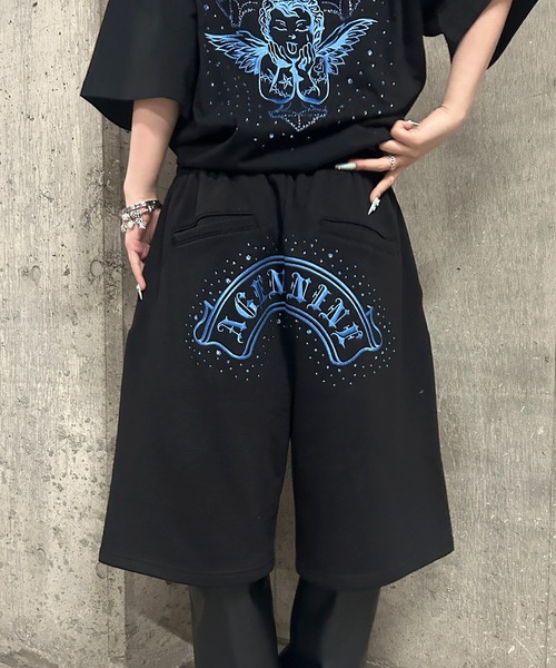 A'GEM9(エージェムナイン)の「A'GEM/9 × .kom 『A'GEM/9/エージェムナイン』ラインストーンショーツ(スウェットパンツ・レディース・ブラック×ブルー/ブラック×シルバー/ブラック×ピンク・M/L)」の12枚目の写真