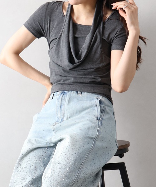 SpRay(スプレイ)の「ホルターレイヤードトップス(Tシャツ/カットソー・レディース・オフホワイト/チャコールグレー/ブラック・FREE)」の20枚目の写真