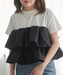 天竺ナイロンドッキングフリルTシャツ