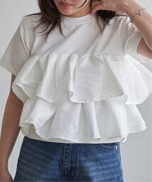 天竺ナイロンドッキングフリルTシャツ