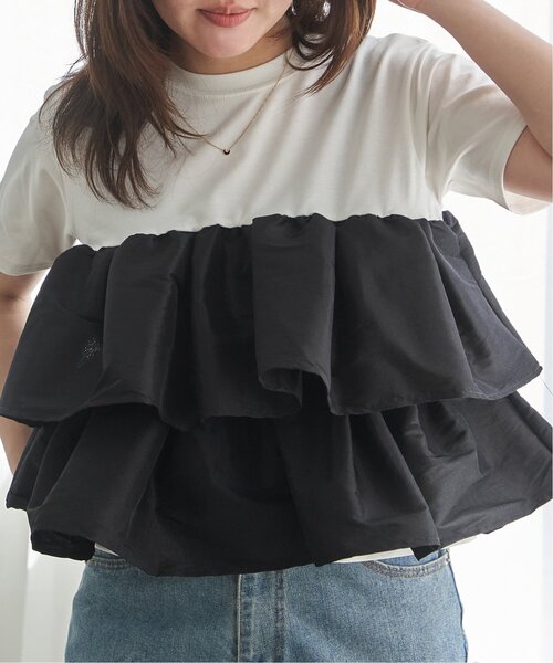 VENCEEXCHANGE(ヴァンスエクスチェンジ)の「天竺ナイロンドッキングフリルTシャツ(Tシャツ/カットソー・レディース・ブラウン/その他1/ブラック/オフホワイト・FREE)」の8枚目の写真