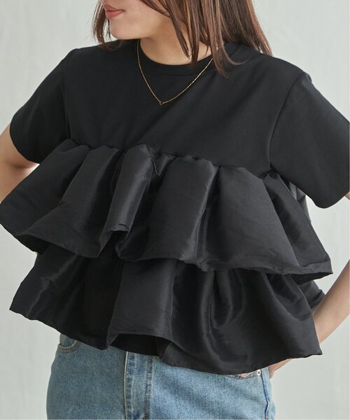 VENCEEXCHANGE(ヴァンスエクスチェンジ)の「天竺ナイロンドッキングフリルTシャツ(Tシャツ/カットソー・レディース・ブラウン/その他1/ブラック/オフホワイト・FREE)」の12枚目の写真