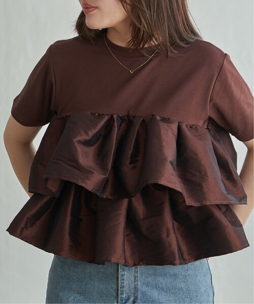 VENCEEXCHANGE(ヴァンスエクスチェンジ)の「天竺ナイロンドッキングフリルTシャツ(Tシャツ/カットソー・レディース・ブラウン/その他1/ブラック/オフホワイト・FREE)」の17枚目の写真