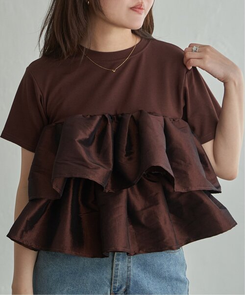 VENCEEXCHANGE(ヴァンスエクスチェンジ)の「天竺ナイロンドッキングフリルTシャツ(Tシャツ/カットソー・レディース・ブラウン/その他1/ブラック/オフホワイト・FREE)」の18枚目の写真