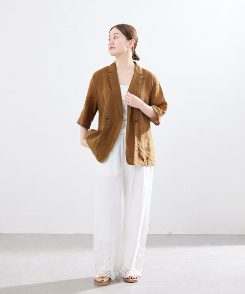 IENA（イエナ）の「《接触冷感》ウォッシャブル シアーショートスリーブジャケット（テーラードジャケット・レディース・ブラック/ブラウン/ピンク・36/38）」の5枚目の写真
