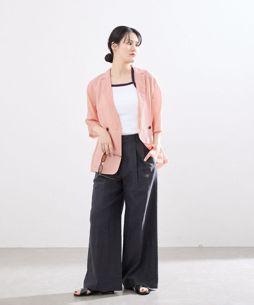 IENA（イエナ）の「《接触冷感》ウォッシャブル シアーショートスリーブジャケット（テーラードジャケット・レディース・ブラック/ブラウン/ピンク・36/38）」の6枚目の写真