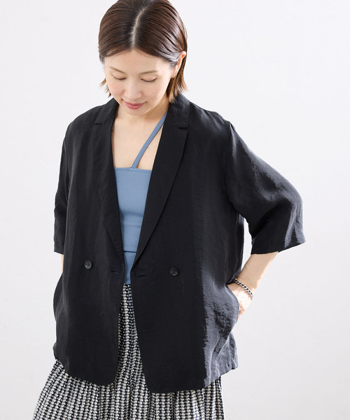 IENA（イエナ）の「《接触冷感》ウォッシャブル シアーショートスリーブジャケット（テーラードジャケット・レディース・ブラック/ブラウン/ピンク・36/38）」の7枚目の写真