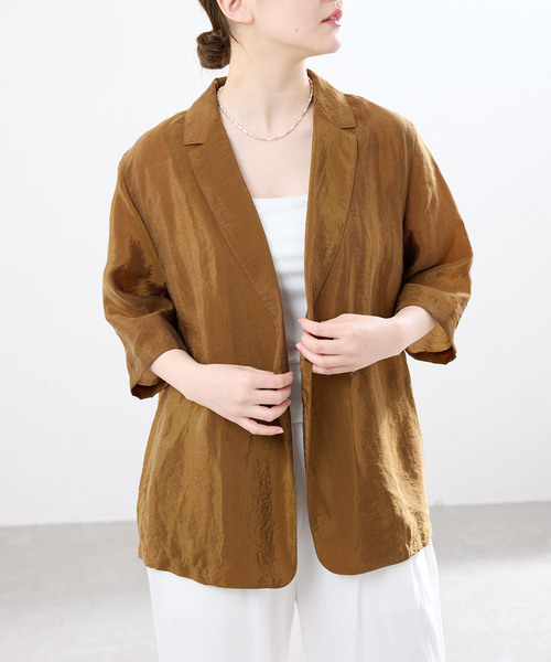 IENA（イエナ）の「《接触冷感》ウォッシャブル シアーショートスリーブジャケット（テーラードジャケット・レディース・ブラック/ブラウン/ピンク・36/38）」の15枚目の写真