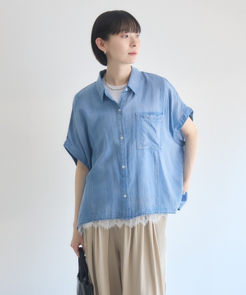 Paradise Picnic（パラダイスピクニック）の「33℃  シアーデニム胸ポケットシャツ（シャツ/ブラウス・レディース・ブラック/ネイビー/ブルー・FREE）」の3枚目の写真