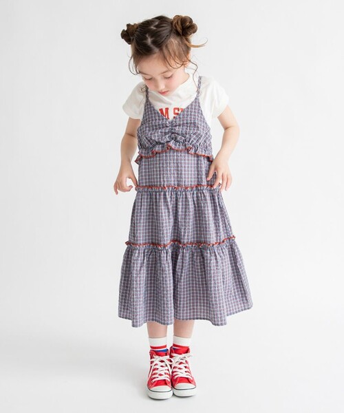 BRANSHES（ブランシェス）の「ティアードキャミワンピース（ワンピース・キッズ・ブルー/オレンジ・130/100/150/140/120/90/110）」の4枚目の写真