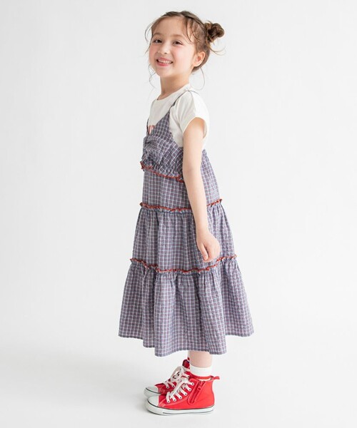 BRANSHES（ブランシェス）の「ティアードキャミワンピース（ワンピース・キッズ・ブルー/オレンジ・130/100/150/140/120/90/110）」の6枚目の写真
