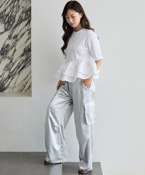 BIRTHDAY BASH(バースデイバッシュ)の「CREW NECK DOUBLE FRILL TOPS(クリューネックダブルフリルトップス)(Tシャツ/カットソー・レディース・ホワイト/ブラック/ラベンダー・FREE)」の6枚目の写真