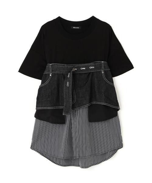 AULA AILA(アウラアイラ)の「AULA AILA/アウラアイラ/別注デニムシャツレイヤードデザインTシャツ(Tシャツ/カットソー・レディース・ブラック/ホワイト・0)」の9枚目の写真