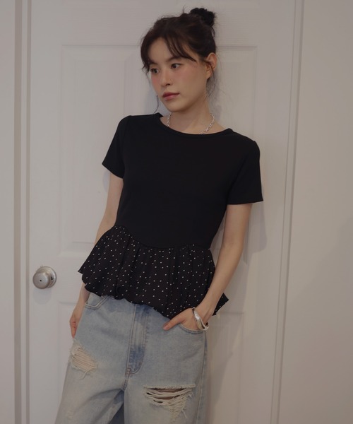 セール】ペプラム半袖リブトップス（Tシャツ/カットソー）｜Mili