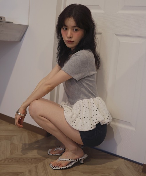 セール】ペプラム半袖リブトップス（Tシャツ/カットソー）｜Mili