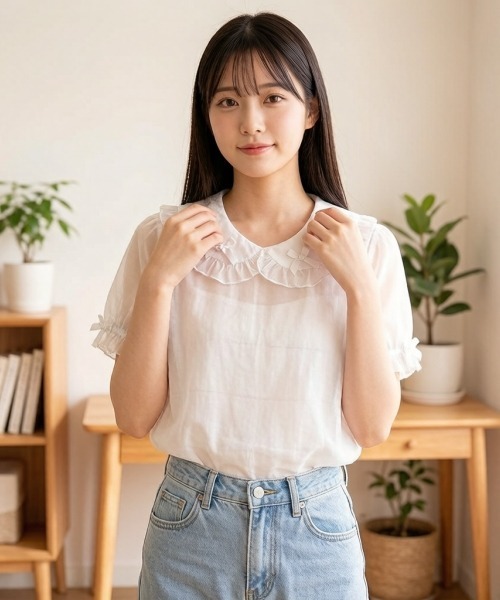 gossip!ロサンゼルス(ゴシップロサンゼルス)の「【Y2Kガーリー】ヴィンテージライクシフォンシアープチリボンブラウス パフスリーブインナーシャツ(シャツ/ブラウス・レディース・ホワイト/アイボリー/ブラック・M)」の5枚目の写真