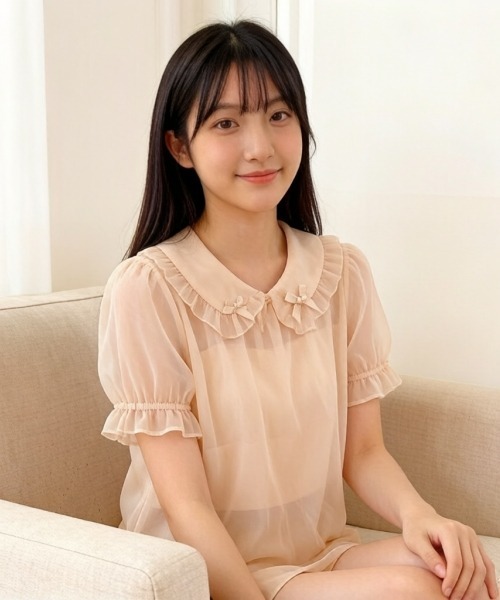 gossip!ロサンゼルス(ゴシップロサンゼルス)の「【Y2Kガーリー】ヴィンテージライクシフォンシアープチリボンブラウス パフスリーブインナーシャツ(シャツ/ブラウス・レディース・ホワイト/アイボリー/ブラック・M)」の13枚目の写真