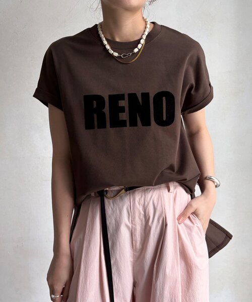 DouDou(ドゥドゥ)の「接触冷感2WAYフロッキーロゴTEE(Tシャツ/カットソー・レディース・グリーン/チャコールグレー/ブラウン/アイボリー・FREE)」の3枚目の写真