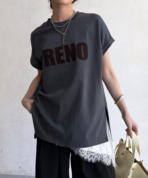DouDou(ドゥドゥ)の「接触冷感2WAYフロッキーロゴTEE(Tシャツ/カットソー・レディース・グリーン/チャコールグレー/ブラウン/アイボリー・FREE)」の2枚目の写真