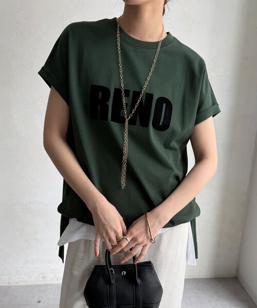 DouDou(ドゥドゥ)の「接触冷感2WAYフロッキーロゴTEE(Tシャツ/カットソー・レディース・グリーン/チャコールグレー/ブラウン/アイボリー・FREE)」の4枚目の写真