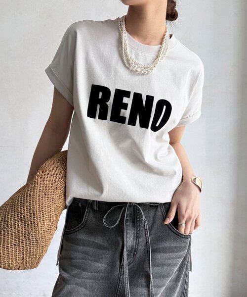 DouDou(ドゥドゥ)の「接触冷感2WAYフロッキーロゴTEE(Tシャツ/カットソー・レディース・グリーン/チャコールグレー/ブラウン/アイボリー・FREE)」の1枚目の写真