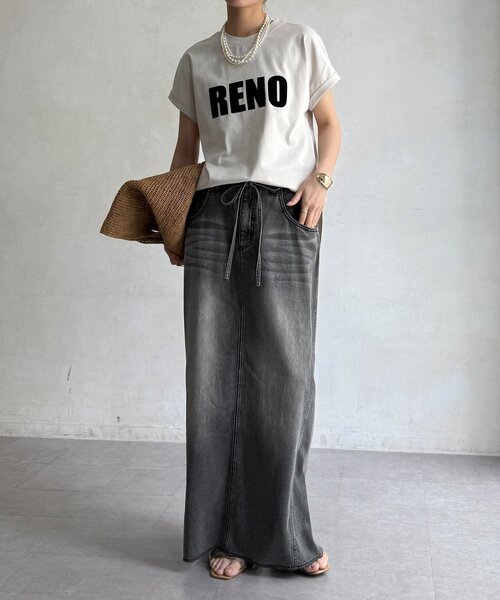DouDou(ドゥドゥ)の「接触冷感2WAYフロッキーロゴTEE(Tシャツ/カットソー・レディース・グリーン/チャコールグレー/ブラウン/アイボリー・FREE)」の6枚目の写真