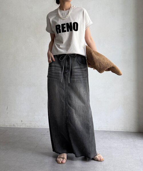DouDou(ドゥドゥ)の「接触冷感2WAYフロッキーロゴTEE(Tシャツ/カットソー・レディース・グリーン/チャコールグレー/ブラウン/アイボリー・FREE)」の8枚目の写真
