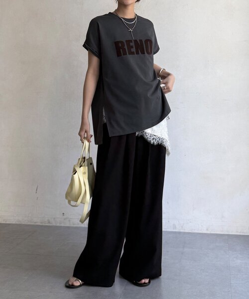DouDou(ドゥドゥ)の「接触冷感2WAYフロッキーロゴTEE(Tシャツ/カットソー・レディース・グリーン/チャコールグレー/ブラウン/アイボリー・FREE)」の14枚目の写真