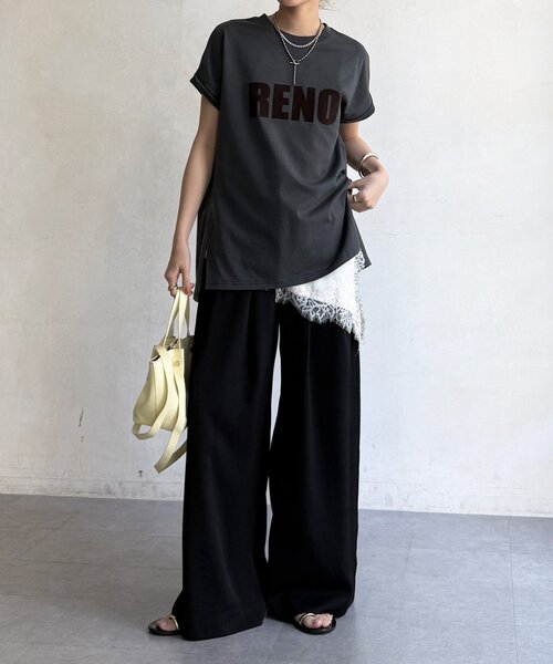 DouDou(ドゥドゥ)の「接触冷感2WAYフロッキーロゴTEE(Tシャツ/カットソー・レディース・グリーン/チャコールグレー/ブラウン/アイボリー・FREE)」の15枚目の写真