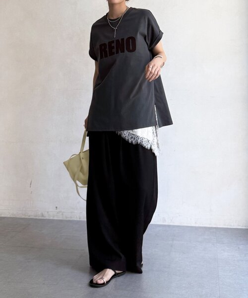 DouDou(ドゥドゥ)の「接触冷感2WAYフロッキーロゴTEE(Tシャツ/カットソー・レディース・グリーン/チャコールグレー/ブラウン/アイボリー・FREE)」の16枚目の写真