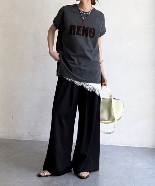 DouDou(ドゥドゥ)の「接触冷感2WAYフロッキーロゴTEE(Tシャツ/カットソー・レディース・グリーン/チャコールグレー/ブラウン/アイボリー・FREE)」の17枚目の写真