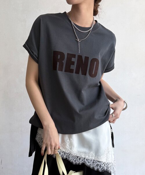 DouDou(ドゥドゥ)の「接触冷感2WAYフロッキーロゴTEE(Tシャツ/カットソー・レディース・グリーン/チャコールグレー/ブラウン/アイボリー・FREE)」の21枚目の写真