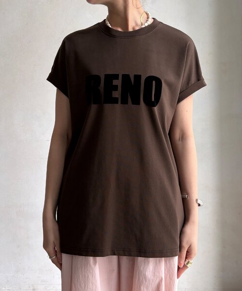 DouDou(ドゥドゥ)の「接触冷感2WAYフロッキーロゴTEE(Tシャツ/カットソー・レディース・グリーン/チャコールグレー/ブラウン/アイボリー・FREE)」の5枚目の写真