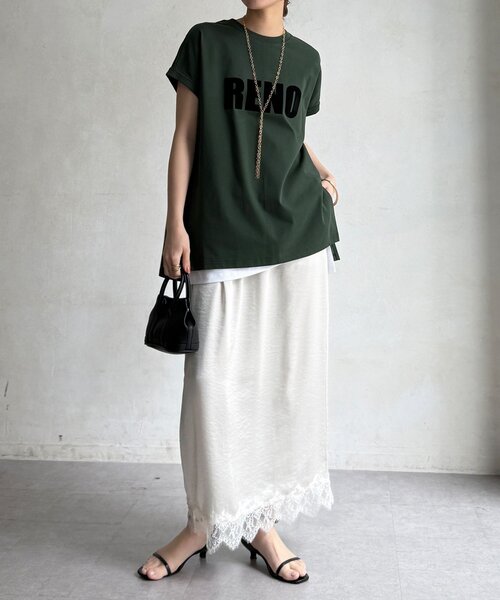 DouDou(ドゥドゥ)の「接触冷感2WAYフロッキーロゴTEE(Tシャツ/カットソー・レディース・グリーン/チャコールグレー/ブラウン/アイボリー・FREE)」の15枚目の写真