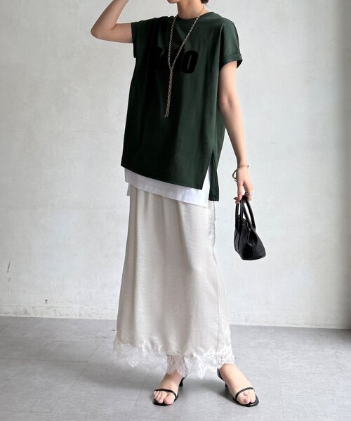 DouDou(ドゥドゥ)の「接触冷感2WAYフロッキーロゴTEE(Tシャツ/カットソー・レディース・グリーン/チャコールグレー/ブラウン/アイボリー・FREE)」の17枚目の写真