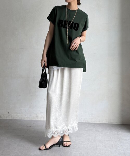 DouDou(ドゥドゥ)の「接触冷感2WAYフロッキーロゴTEE(Tシャツ/カットソー・レディース・グリーン/チャコールグレー/ブラウン/アイボリー・FREE)」の18枚目の写真