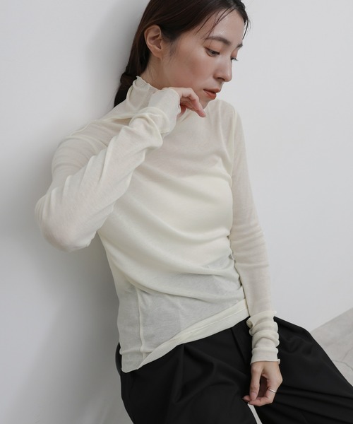 select MOCA(セレクトモカ)の「シアーメロウタートルトップス(Tシャツ/カットソー・レディース・ブラウン/ブラック/グレー/オフホワイト・FREE)」の2枚目の写真